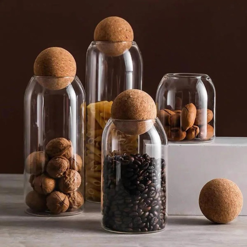 Tea Coffee Sugar Container - Szklane słoiki do przechowywania z korkowym