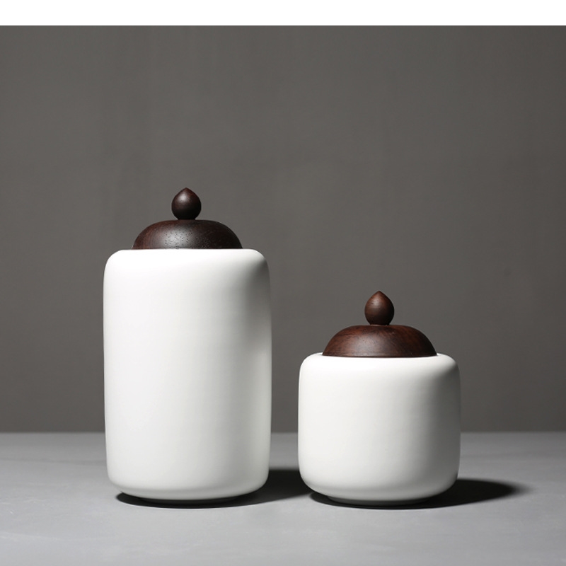 Tea Coffee Sugar Container - Ceramiczny dzbanek na herbatę Drewniana pokrywka