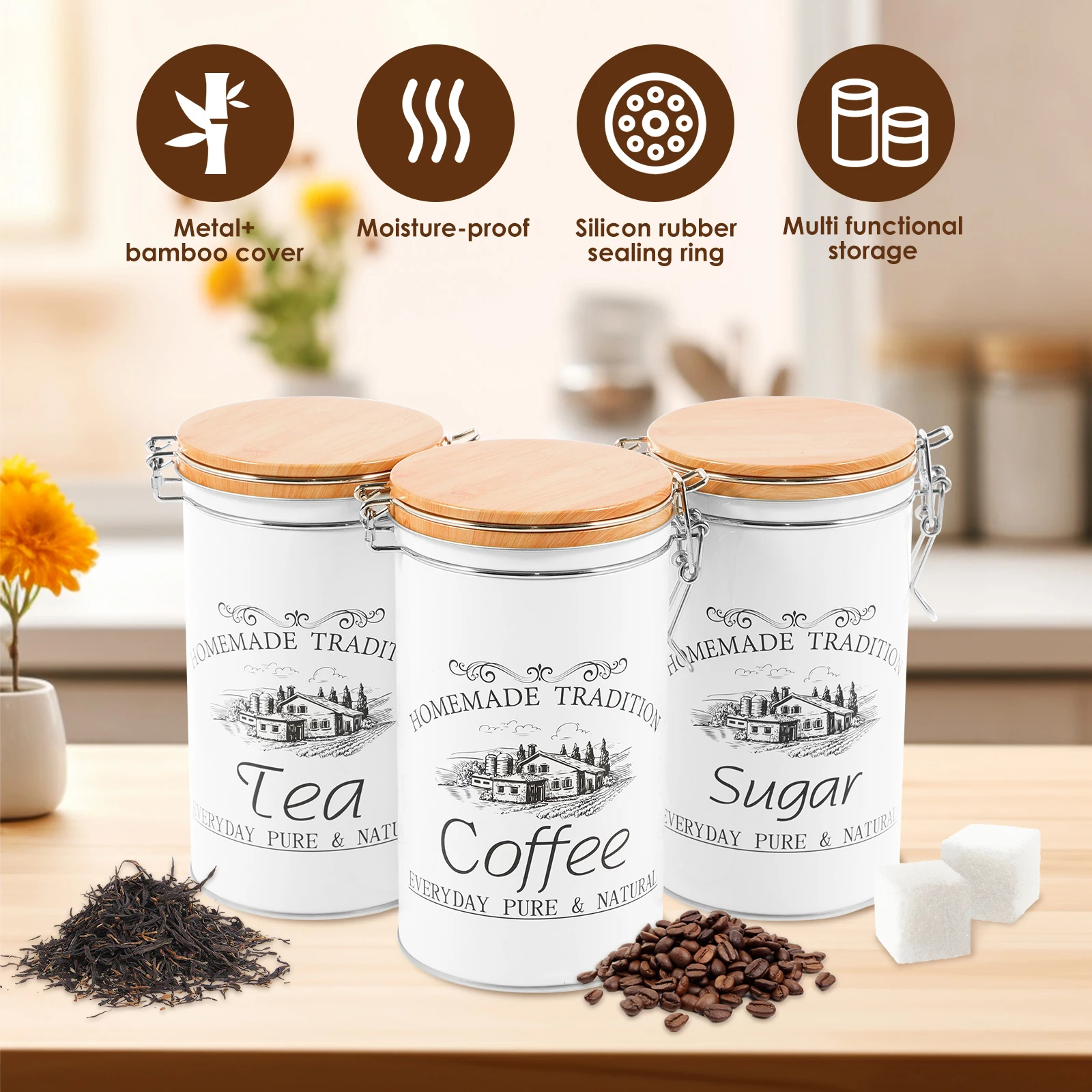 3 szt./zestaw Pojemniki na her – Tea Coffee Sugar Container recenzja i cena