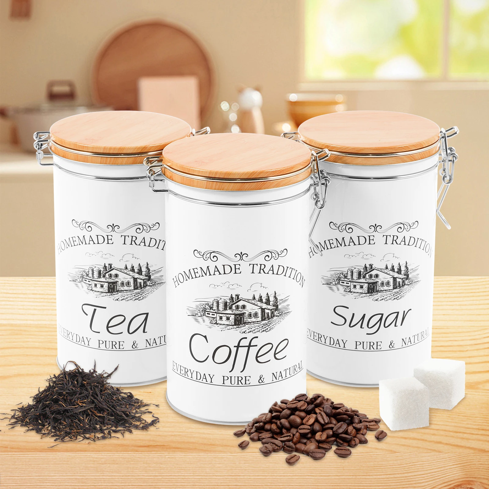 3 szt./zestaw Metalowe pojemni – Tea Coffee Sugar Container recenzja i cena