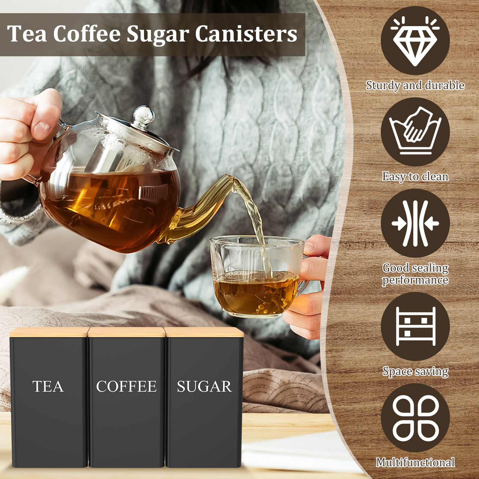 Metalowy pojemnik na kawę i he – Tea Coffee Sugar Container recenzja i cena